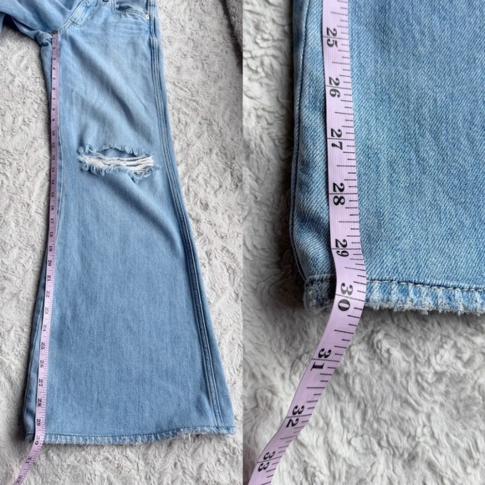 AMO Faith Flare Jeans‎ Light Wash Distressed Ripped Knee Relaxed Fit Mid Rise 23 - Picture 5 of 13